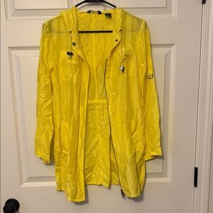 New York & Company Bright Yellow Hooded Trench Coat